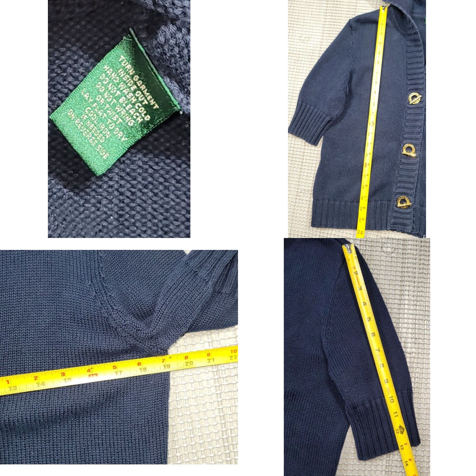 Ralph Lauren Lauren Ralph Lauren Cardigan Sweater Women M Blue Cable Knit Hooded Button Vintage 90s Accredited by 100% Cotton/All Seasons Size M / US 6-8 / IT 42-44 - 8 Thumbnail