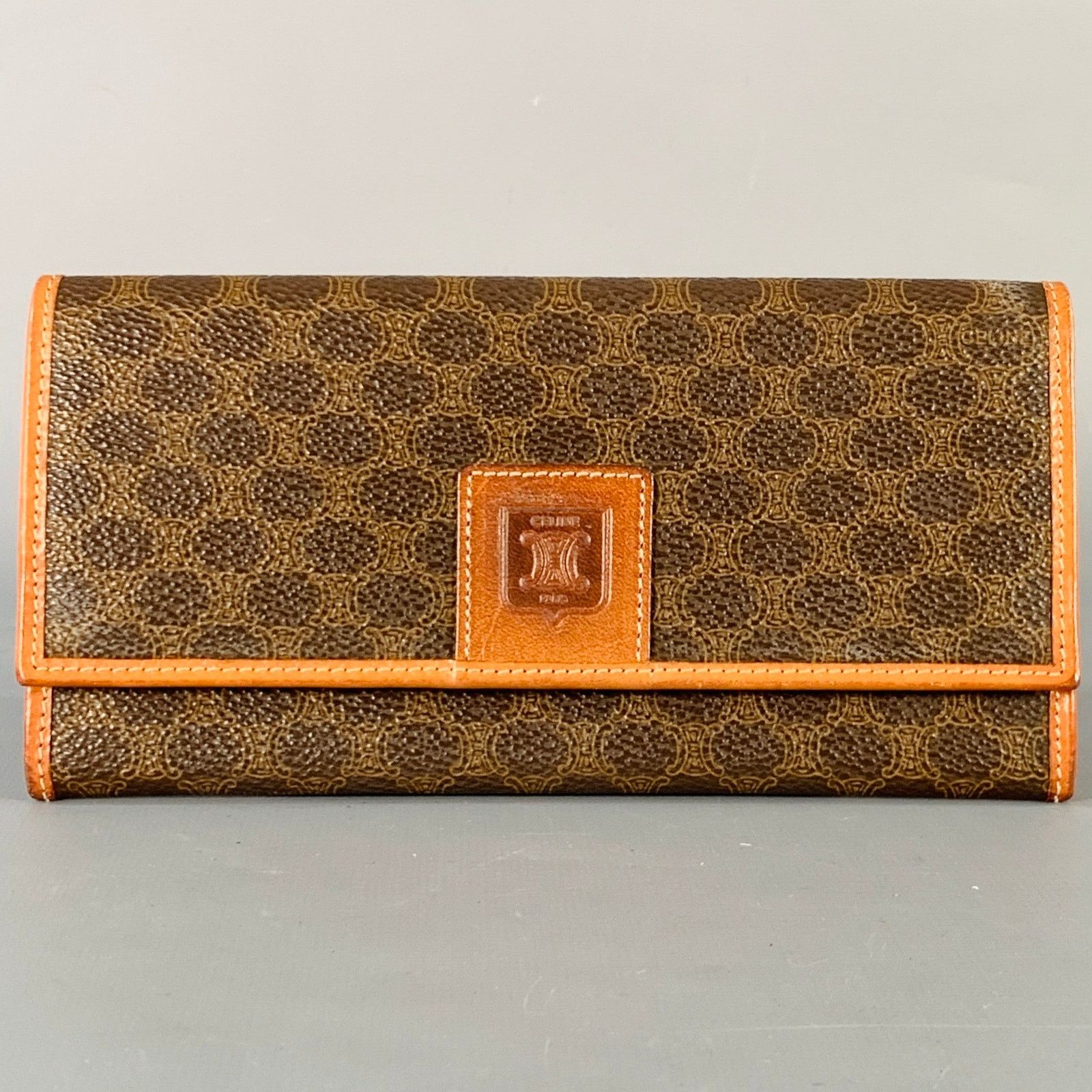 Celine CELINE Brown Tan Logo Coated Canvas Checkbook Wallet Size ONE SIZE - 1 Thumbnail