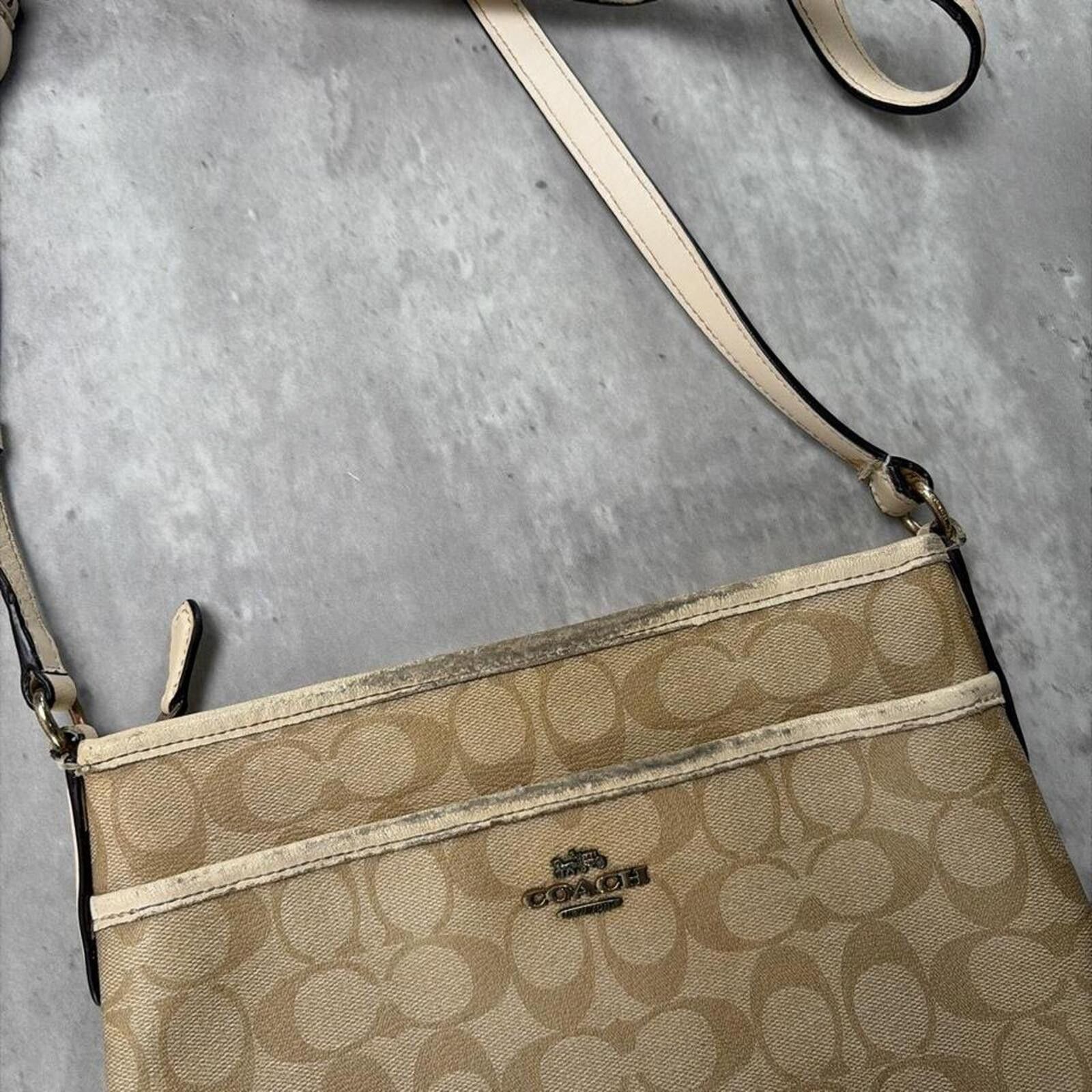Coach Y2K Beige Coach Signature C Distressed Grunge Crossbody Bag Size ONE SIZE - 4 Thumbnail