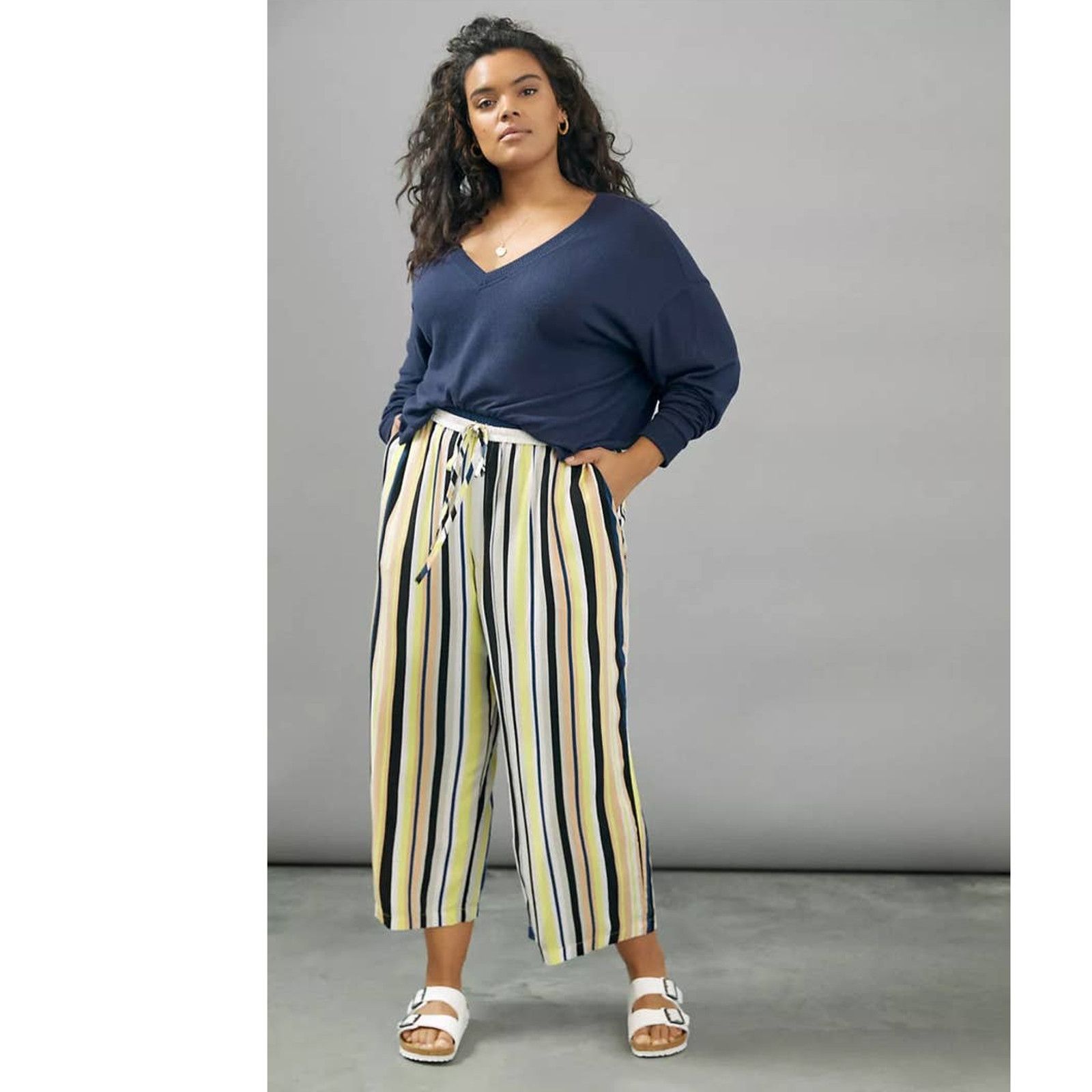 Anthropologie New Peter Som Theodora Wide-Leg Pants $158 PLUS 1X Striped Size 40" / US 18 - 2 Thumbnail