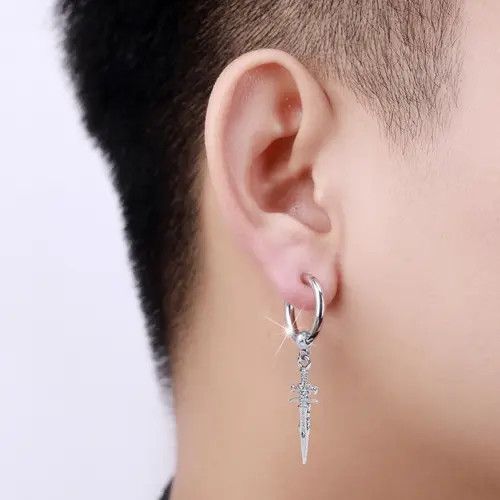 Other × Sterling Silver Titanium Steel Dagger Dangle Drop Earrings for Men Women Size ONE SIZE - 2 Thumbnail