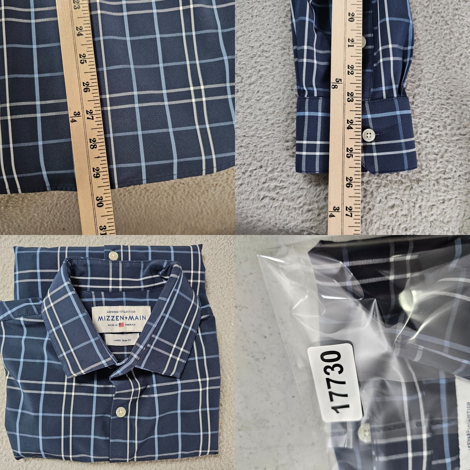 Mizzen+Main VINTAGE Mizzen+Main Dress Shirt Men's Large Trim Navy White Check Stretch Performance Size 42R - 8 Thumbnail