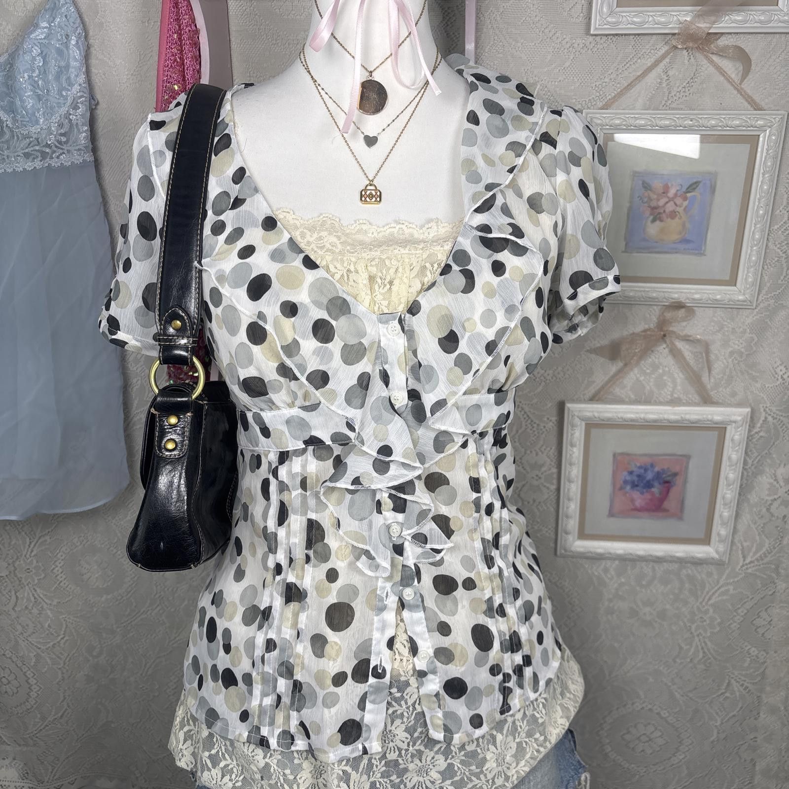 Other y2k office siren polka dot blouse Size S / US 4 / IT 40 - 2 Thumbnail