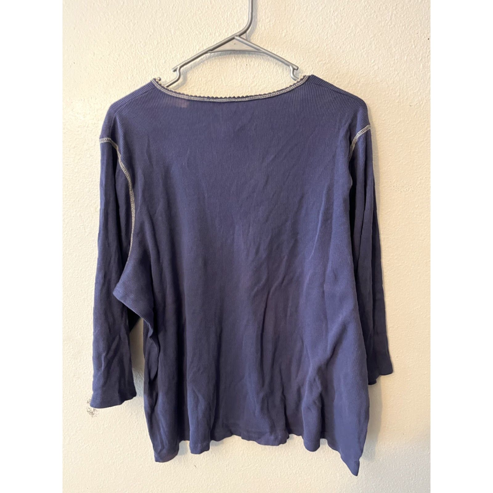 Denim & Co. Denim & Co. 3/4 Sleeve Blue Stretch Henley with Button - Size 2X Size XXL / US 16-18 / IT 52-54 - 2 Thumbnail