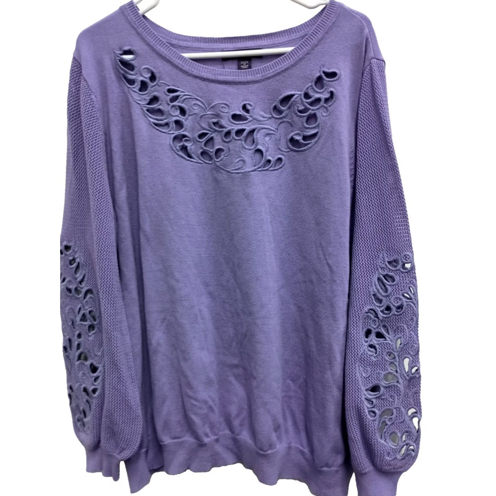 Vintage Roaman's Sweater Size 1X Purple BOHO Embroidered Eyelet Balloon Sleeve Womens Size XL / US 12-14 / IT 48-50 - 2 Thumbnail
