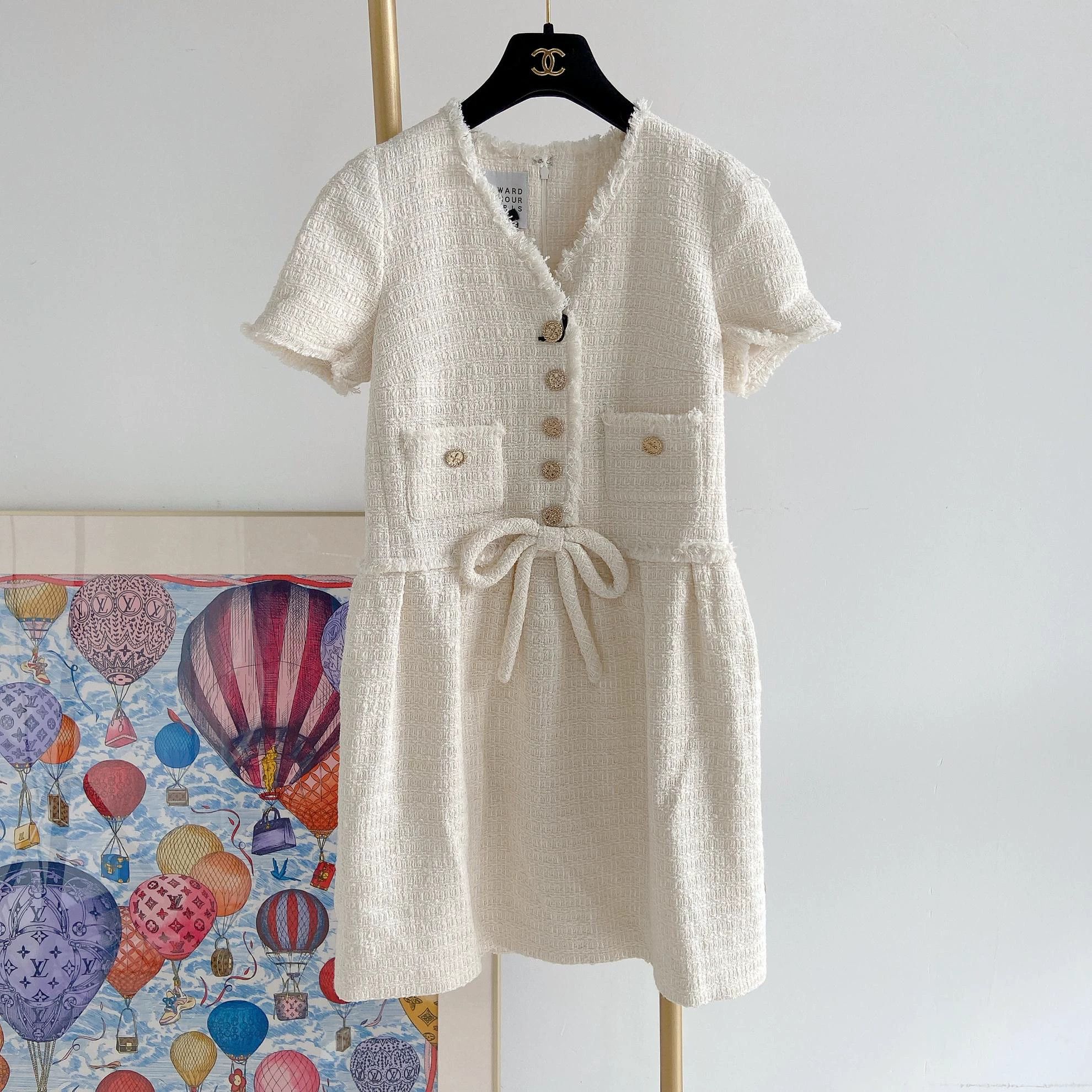 Other Edward Achour Paris White Tweed Dress 36 Size XS / US 0-2 / IT 36-38 - 2 Thumbnail