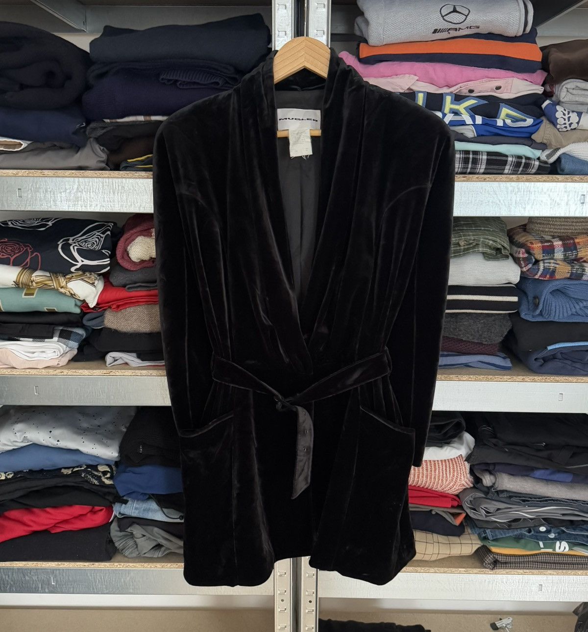 Mugler × Thierry Mugler MUGLER M/L velour velvet jacket blazer + belt vintage coat Size M / US 6-8 / IT 42-44 - 19 Thumbnail