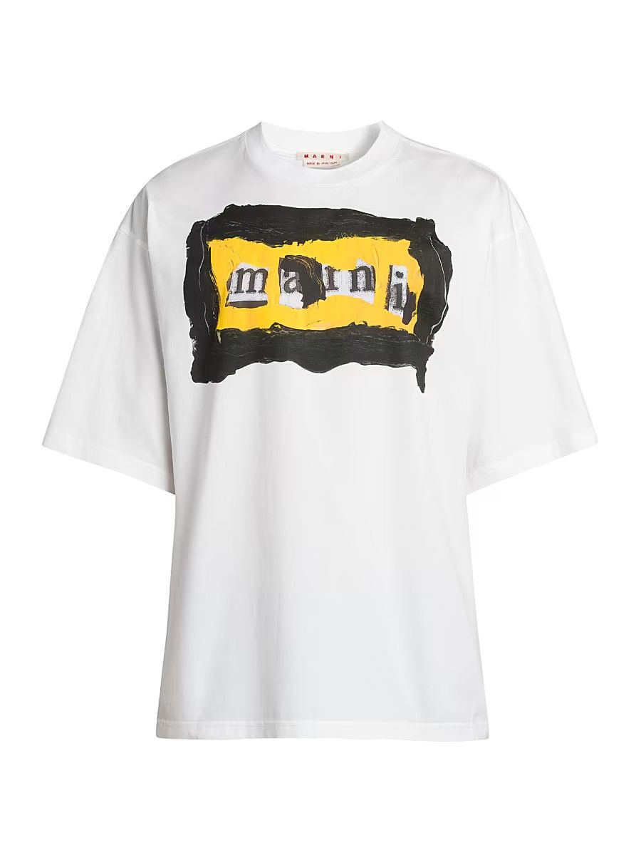 Marni o1f1d3z0326 Collage Logo Oversized T-Shirt in White Size US M / EU 48-50 / 2 - 1 Thumbnail