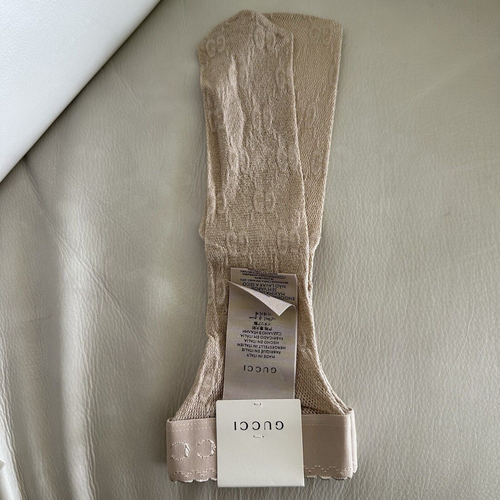 Gucci NEW GUCCI SOCKS BEIGE NUDE GG PRINT LUREX LACE SIZE M Size ONE SIZE - 4 Thumbnail