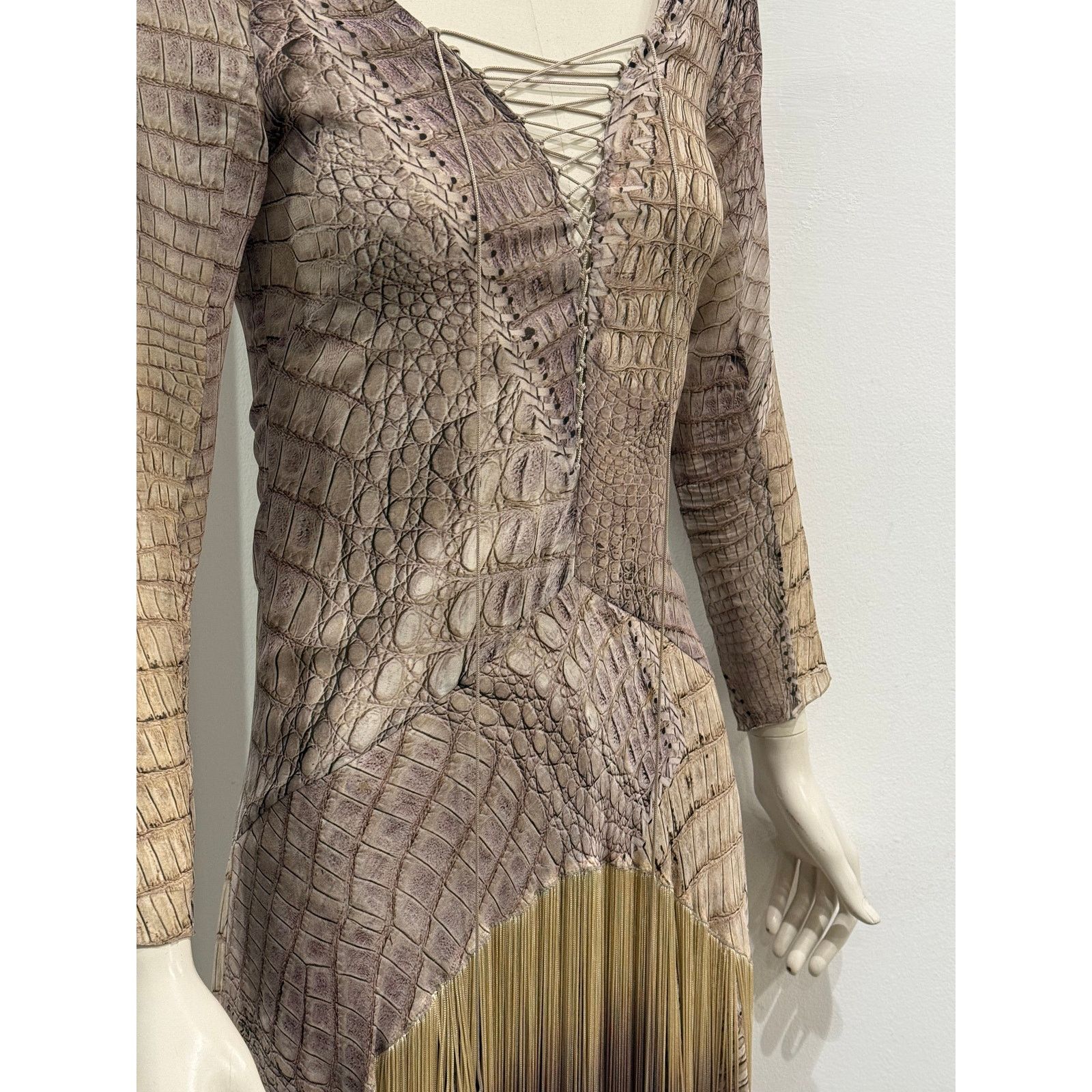 Roberto Cavalli S/S2011 Roberto Cavalli silk crocodile print fringe dress Size S / US 4 / IT 40 - 6 Thumbnail