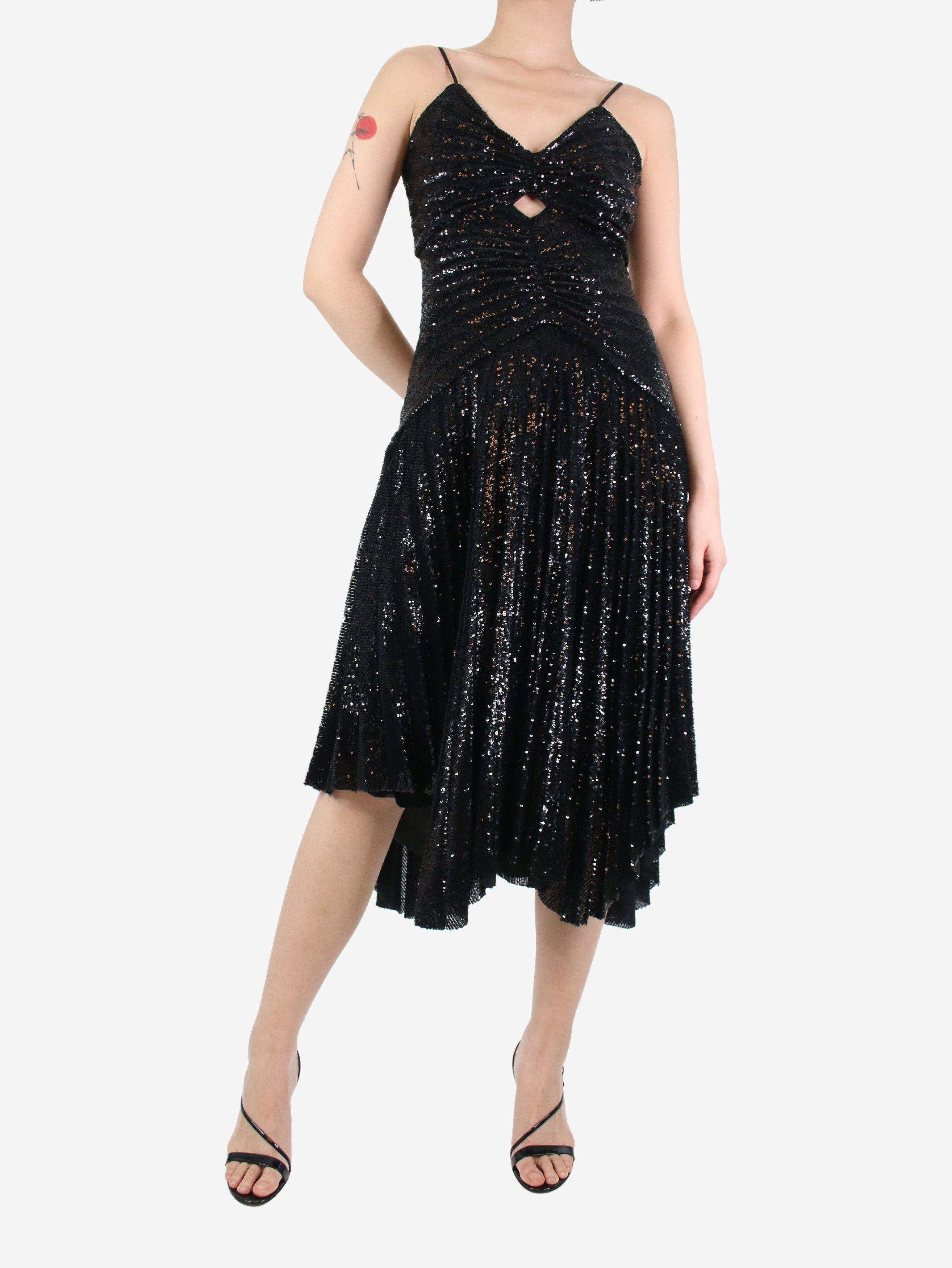 image of A L C Black Sequin Pleated Midi Dress - Size Uk 10, Women's
