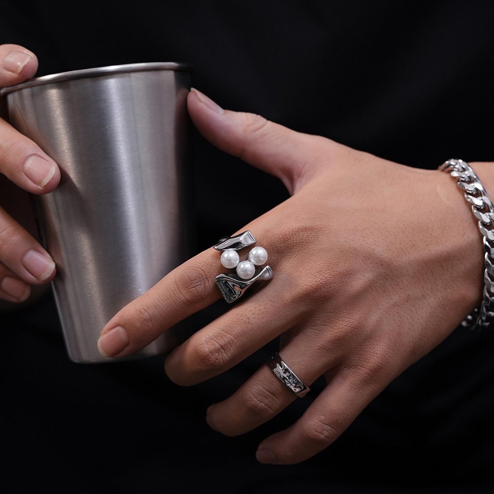 Vintage Layered Pearl Ring – Titanium Steel, Candy Cool Style ( Size ONE SIZE - 2 Thumbnail
