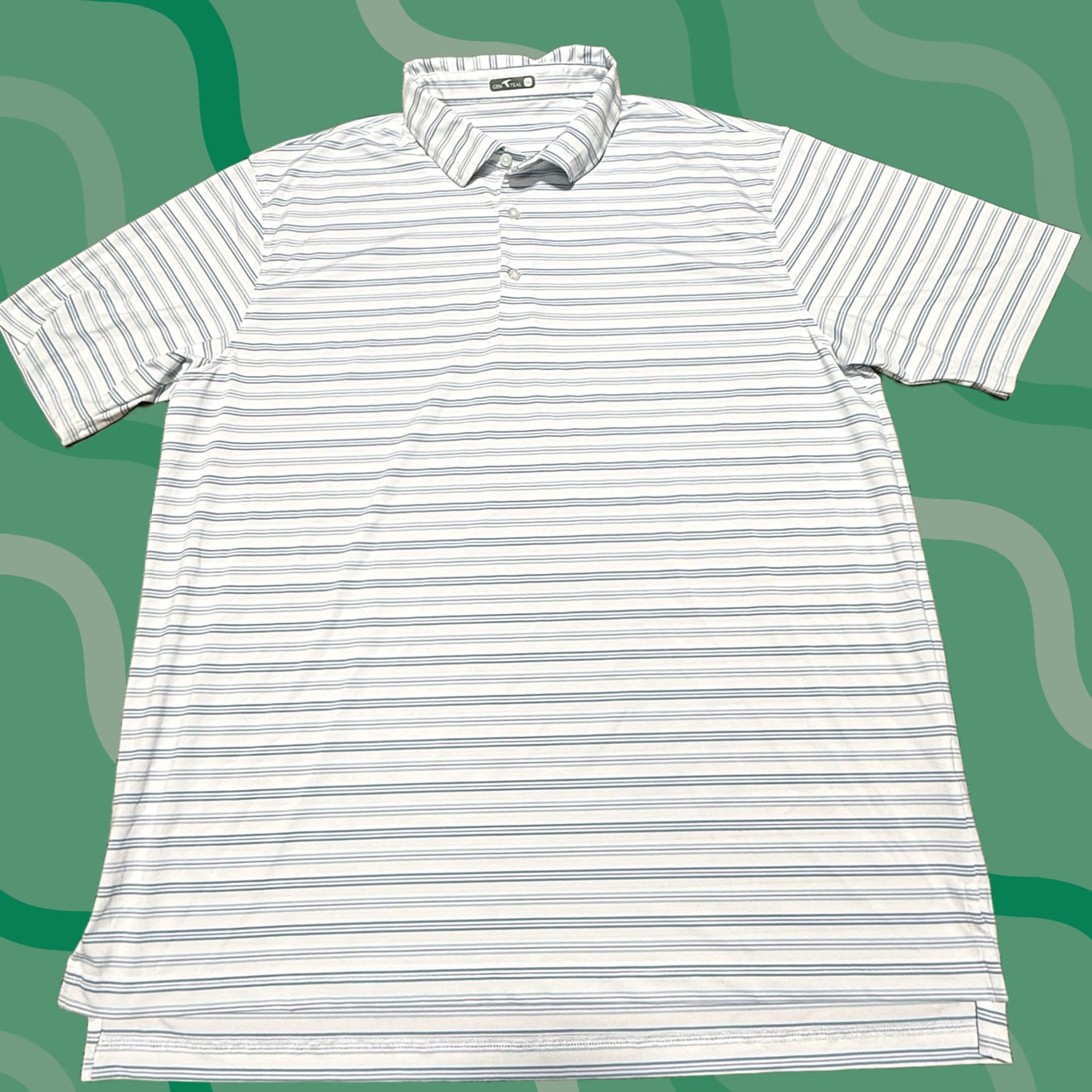 Vintage GenTeal Polo Shirt Mens 2XL White Blue Striped EcoSoft Performance Golf Shirt Mens Regular Fit Short Sleeve Collared Casual Golf Size US XXL / EU 58 / 5 - 1 Thumbnail