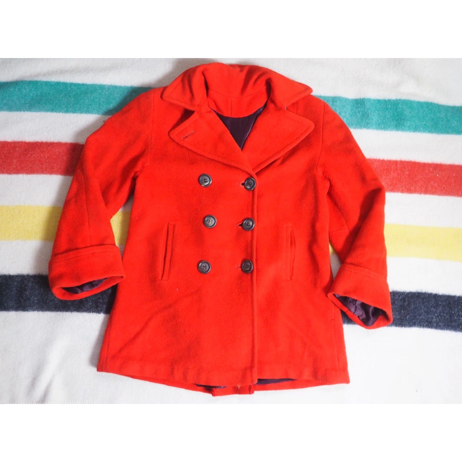 Hudson VTG Hudson's Bay Pea Coat Jacket Womens M Red Wool Button USA 50s 60s Bohemian Vintage Coat Casual Winter Fall Lined Collared Size M / US 6-8 / IT 42-44 - 3 Thumbnail