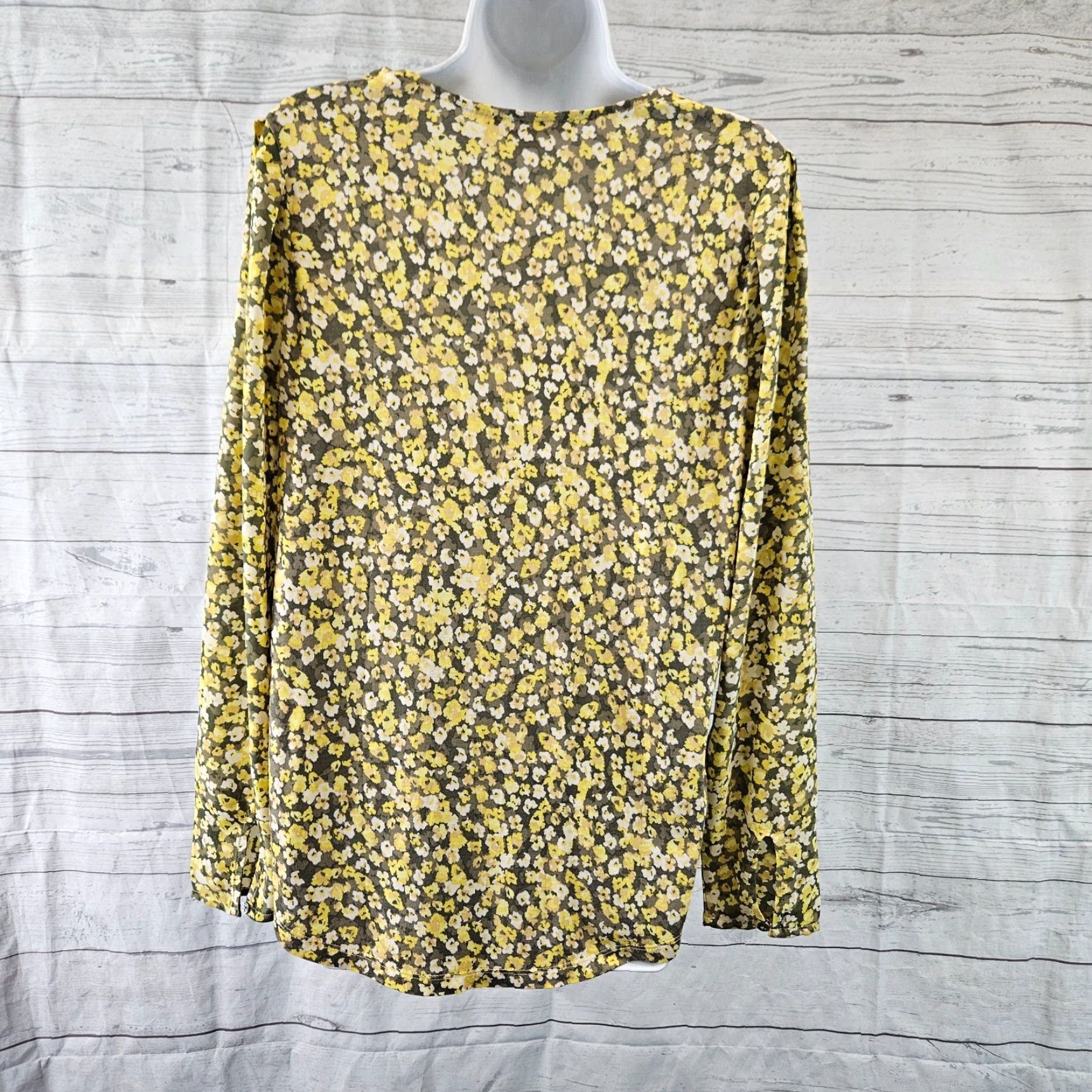 Loft LOFT Womens Top Blouse Yellow White Floral Long Sleeve V-Neck M / Size M / Casual Shirt Ladies Size M / US 6-8 / IT 42-44 - 4 Thumbnail