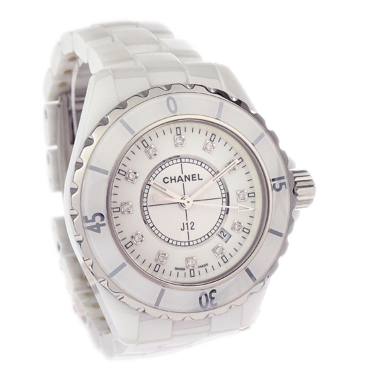 Chanel J12 Quartz Watch Ceramic and Stainless Steel with Diamond Markers