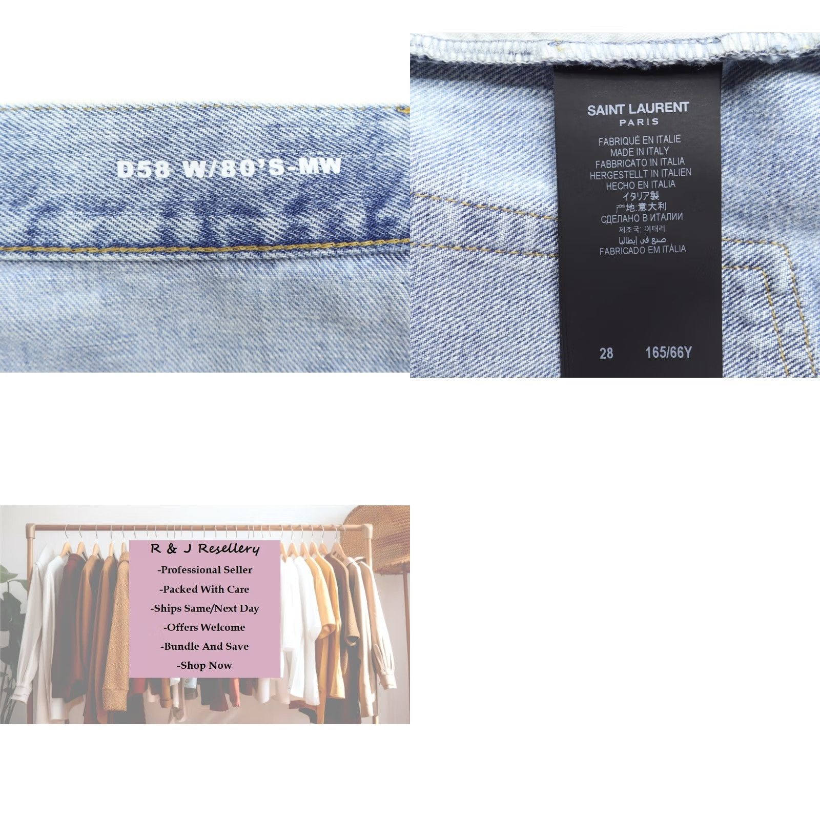 Yves Saint Laurent Saint Laurent Jeans Women's High Rise Straight Leg 28" Inseam 28" 80s Theme Blue 100% Cotton Button Zip Vintage: No Size ONE SIZE - 8 Thumbnail