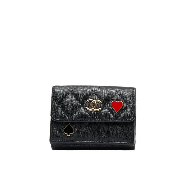 Chanel CHANEL Matelasse Heart Spade Trifold Wallet Small Black