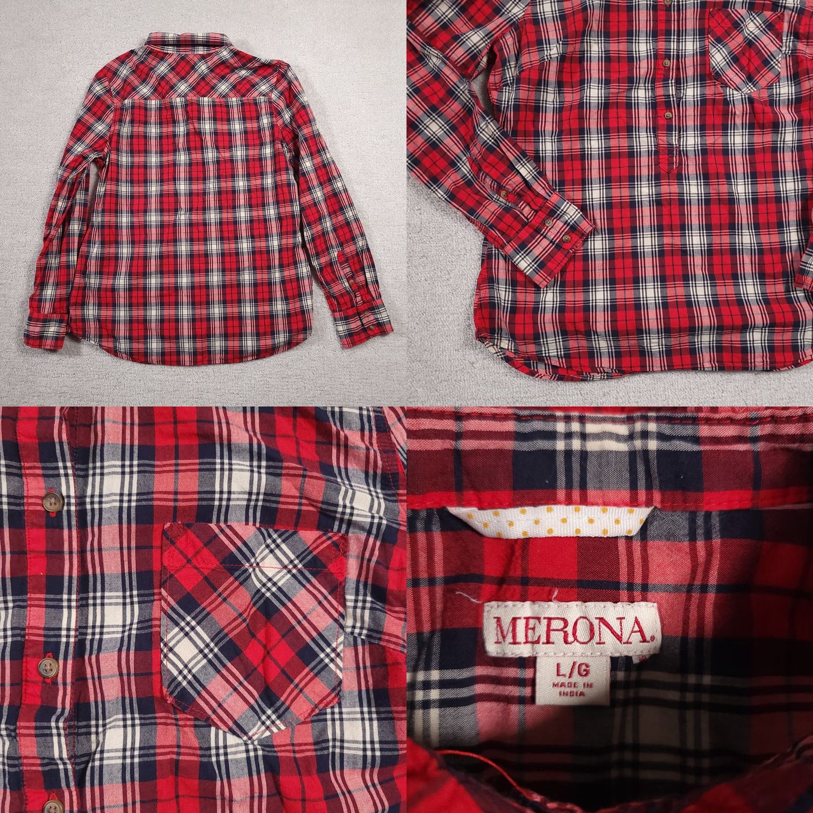 Merona Merona Shirt Women's Large Red Plaid Long Sleeve Collared Pocket Button Up HanKey? Size L / US 10 / IT 46 - 8 Thumbnail