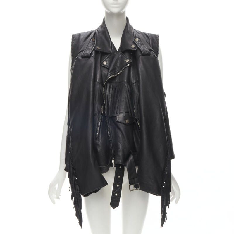 Balenciaga BALENCIAGA 2017 Runway 3-way draped hanging fringed biker jacket FR36 S Size S / US 4 / IT 40 - 1 Thumbnail