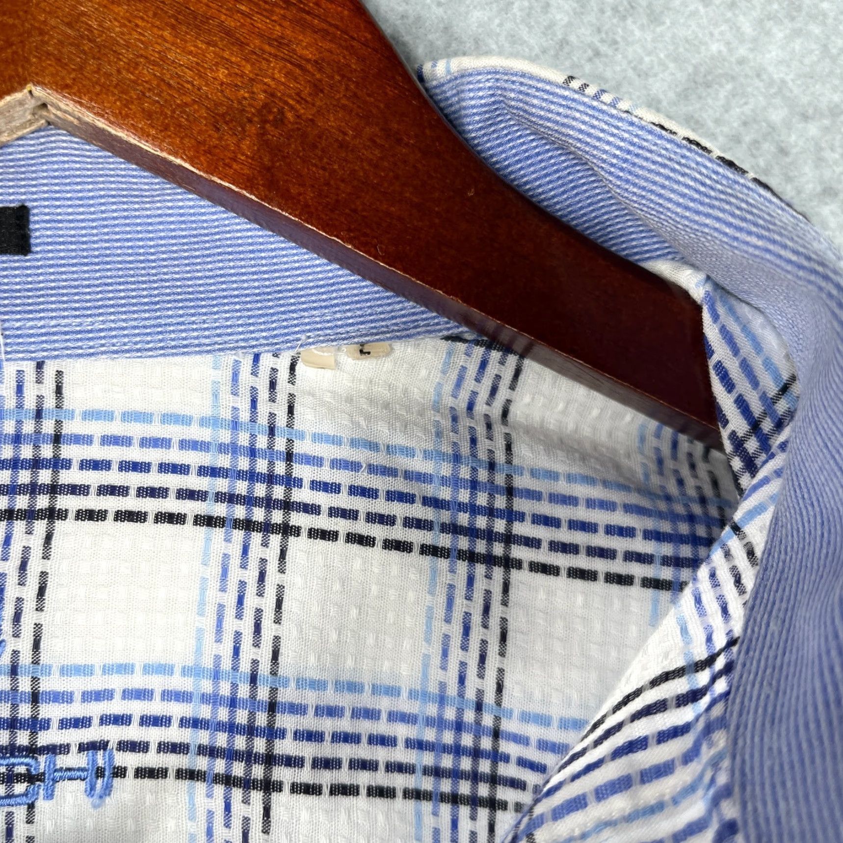 BUGATCHI BUGATCHI UOMO Classic Fit Shirt Large Blue White Check Button Up Long Sleeve Men Size US L / EU 52-54 / 3 - 6 Thumbnail