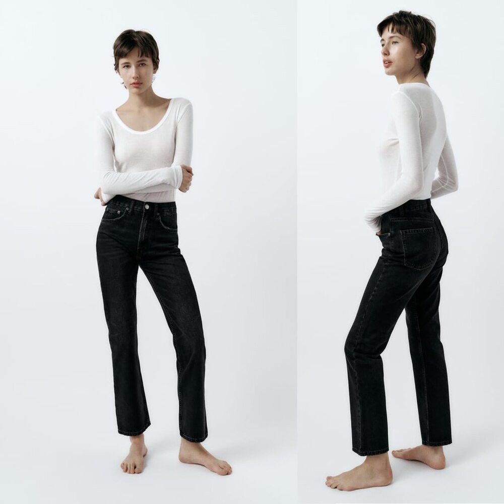 Zara NWT New Zara High Waist Straight Leg Black Jeans Size 2 Size 26" / US 2 / IT 38 - 1 Thumbnail