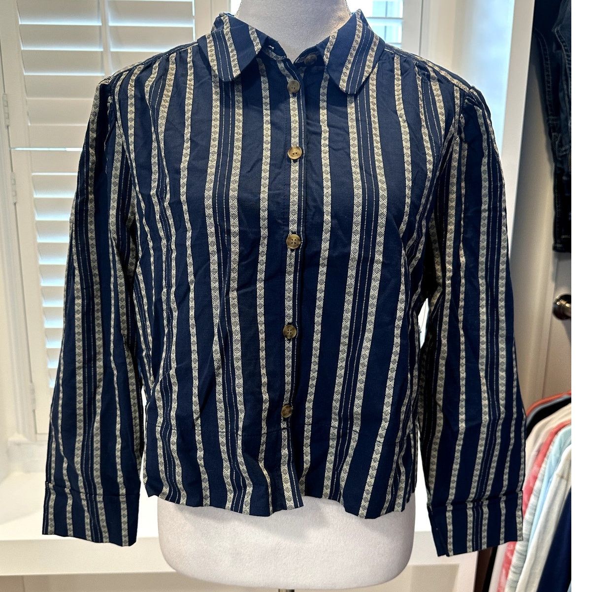 Treasure & Bond Treasure & Bond Blue Tan Striped Button Down Blouse M NWT Size M / US 6-8 / IT 42-44 - 1 Thumbnail