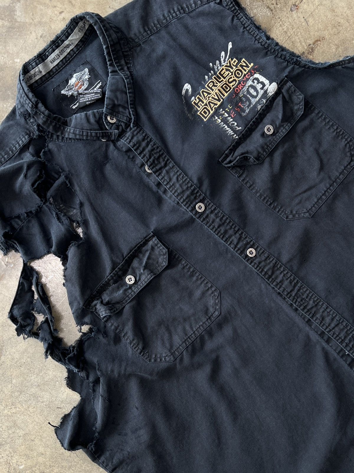 Harley Davidson × Vintage Vintage Thrashed Harley Davidson Motorcycle Vest Shirt 3XL Size US XXL / EU 58 / 5 - 5 Thumbnail
