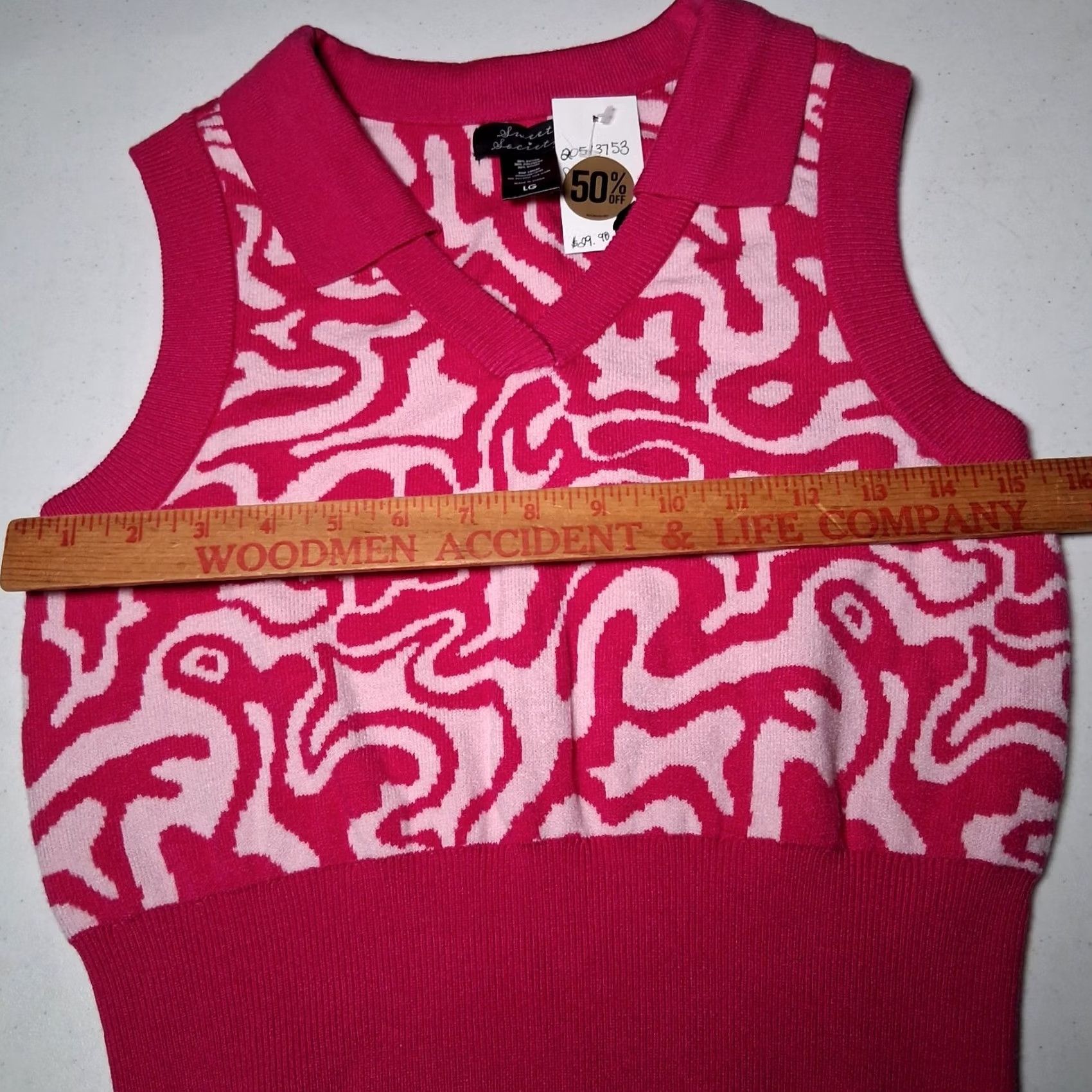Hot Topic VINTAGE Hot Topic Sweater Vest Shirt Women L Pink Knit Sleeveless Collared Slim Retro Y2K Artsy Fun Academia Twee Barbiecore Size L / US 10 / IT 46 - 3 Thumbnail