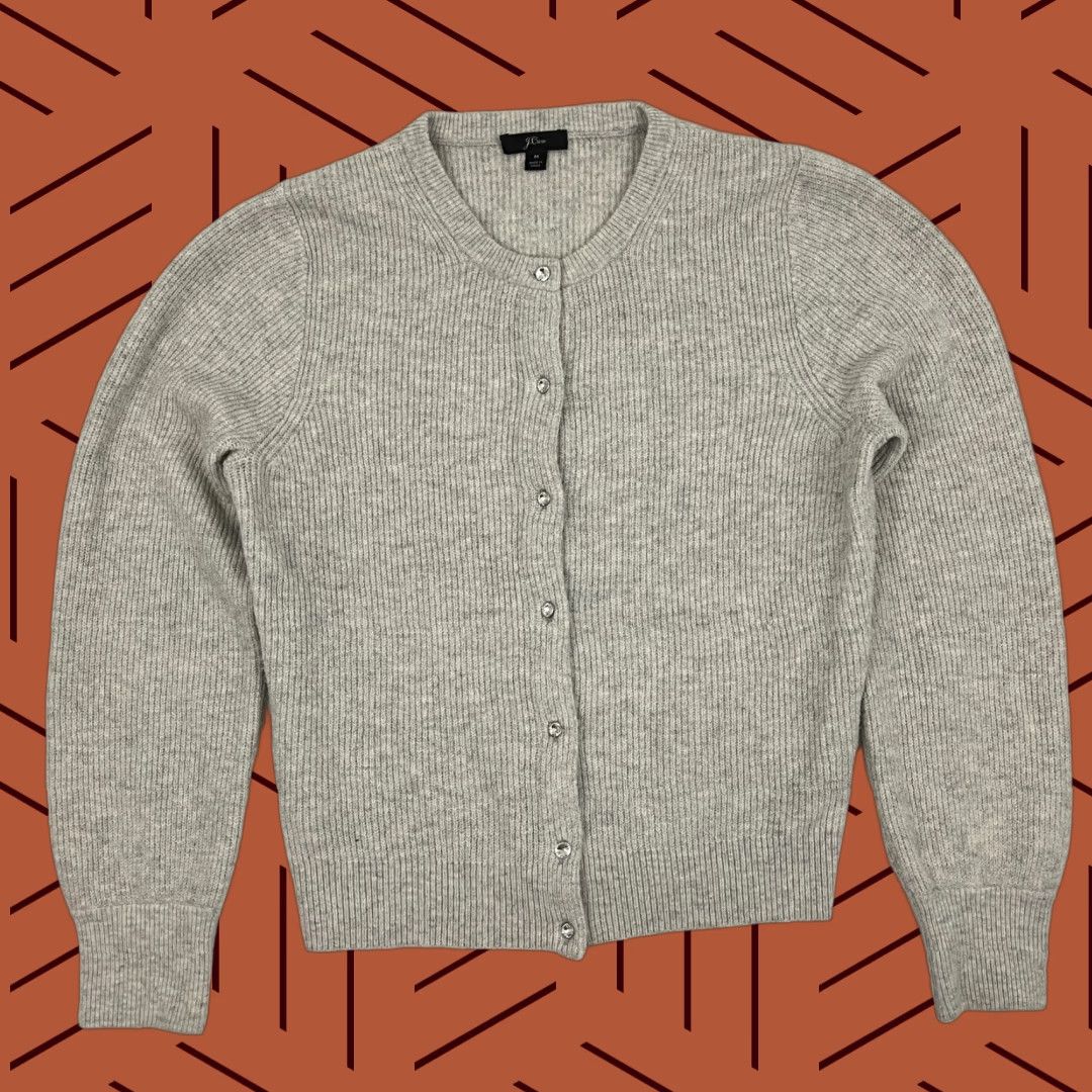 J.Crew J Crew Cardigan Womens Medium Gray Merino Wool Alpaca Ribbed Jeweled Button Prep Size M / US 6-8 / IT 42-44 - 1 Thumbnail