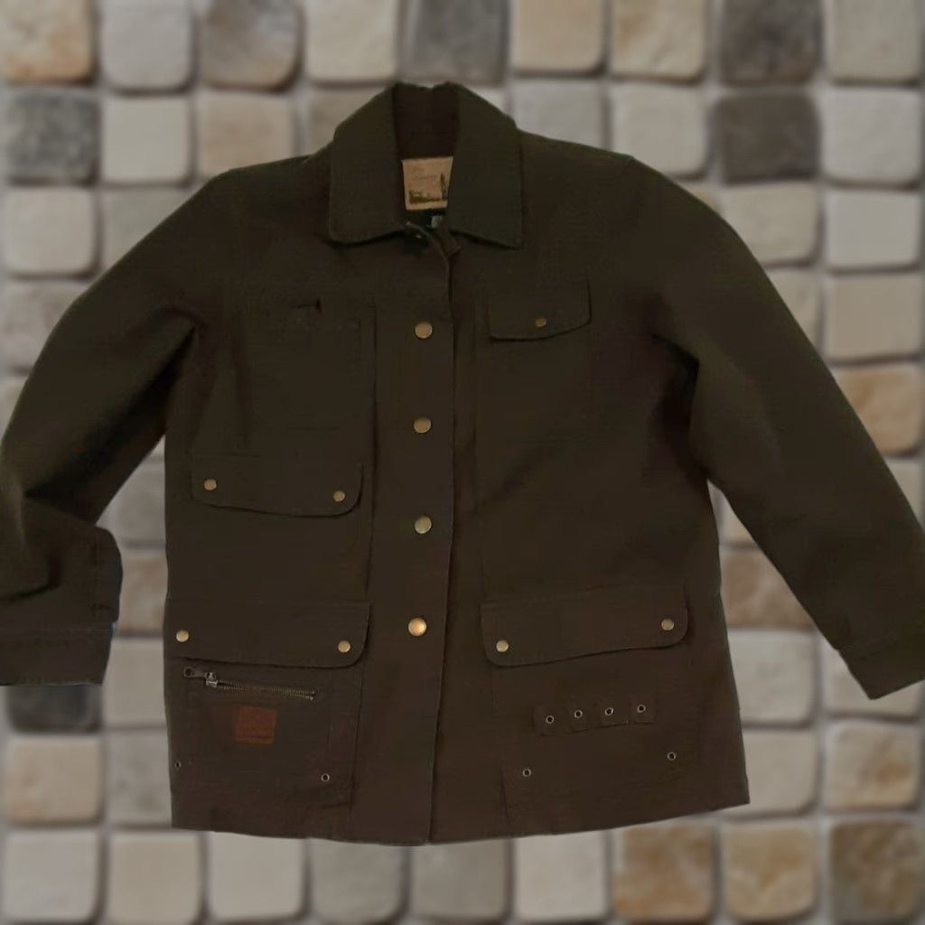 Ralph Lauren VINTAGE Lauren Ralph Lauren Utility Jacket Women PM Green Cotton Canvas 27in Long Zip Button Pockets Fisherman Fish Theme Bi-Swing Size M / US 6-8 / IT 42-44 - 1 Thumbnail