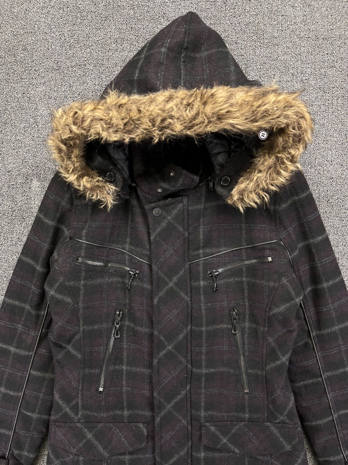 In The Attic Vintage In The Attic Fur Hoodie Shadow Plaid Wool Jacket Size M / US 6-8 / IT 42-44 - 5 Thumbnail