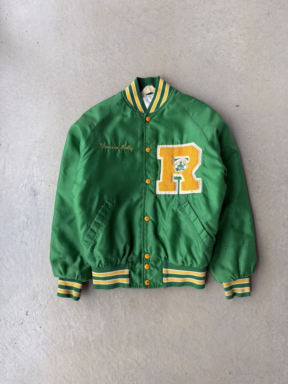 Vintage Vintage Chain Stitched Varsity Letterman Satin Green Jacket Size US M / EU 48-50 / 2 - 1 Thumbnail