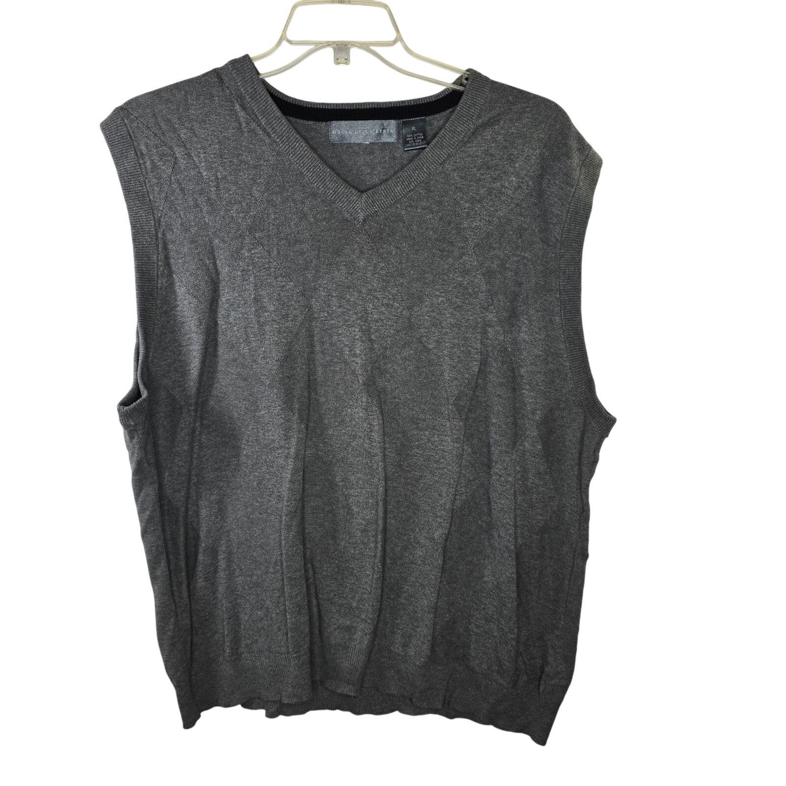 Oscar De La Renta Oscar de la Renta Cotton Gray Argyle Sweater Vest Size XL Size US XL / EU 56 / 4 - 1 Thumbnail