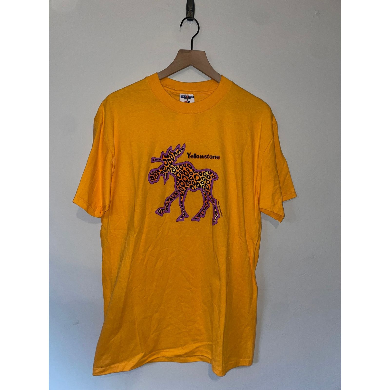 Jerzees 90s Yellowstone Park Moose Orange Animal Shirt 1990s Large Size US L / EU 52-54 / 3 - 1 Thumbnail