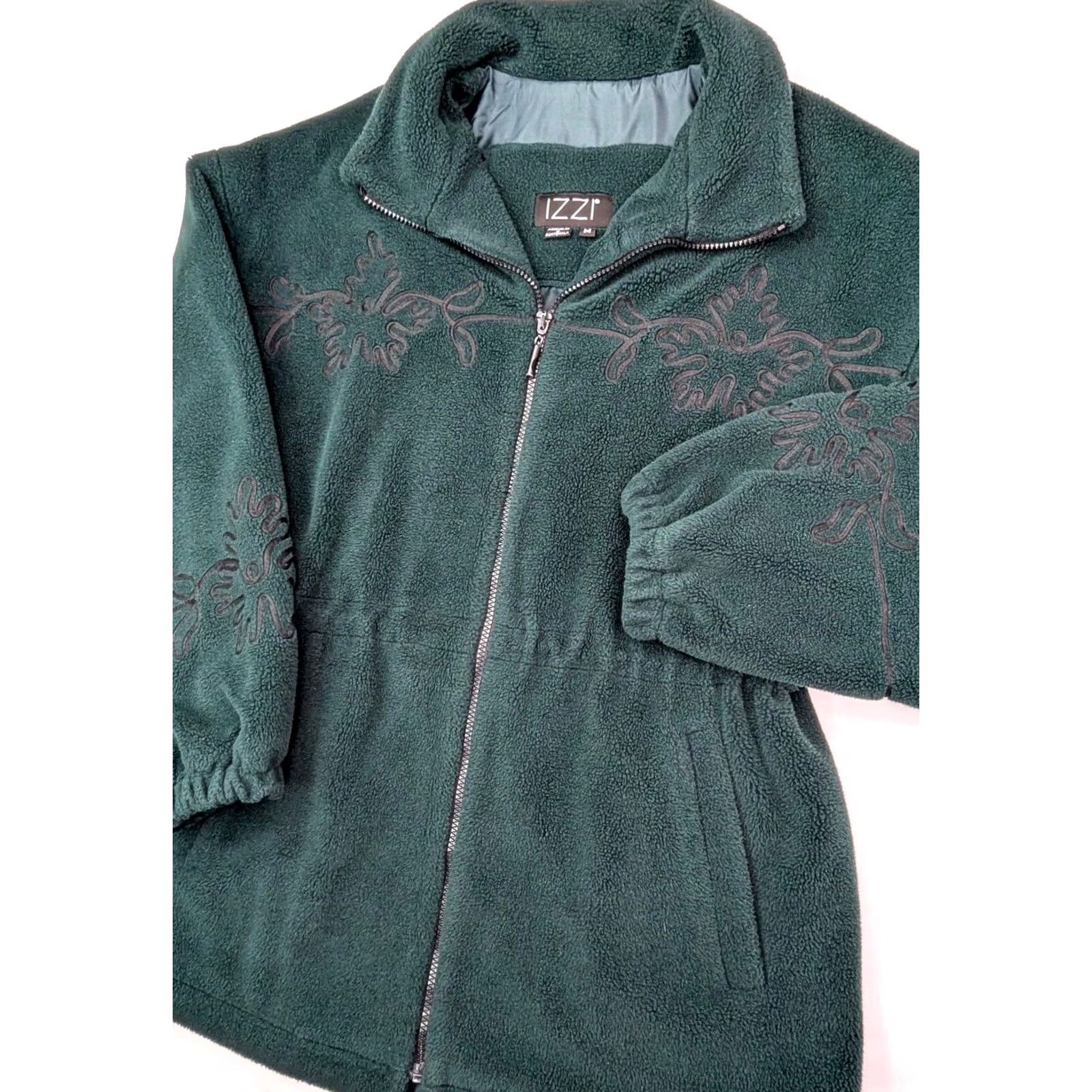Vintage IZZY Fleece Lined Toggle Zip Jacket Green Floral Embroidery Women M Vintage Size M / US 6-8 / IT 42-44 - 2 Thumbnail