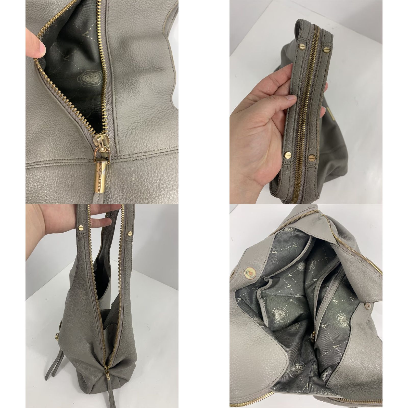 Vince Camuto Vince Camuto Zoe Hobo Ash Gray Leather Tote Zip Satchel/Top Handle Bag, 12x12x5, Zipper, Women, Gray, Zoe, Vince Camuto, Leather Bag, Satchel, Tote Size ONE SIZE - 8 Thumbnail