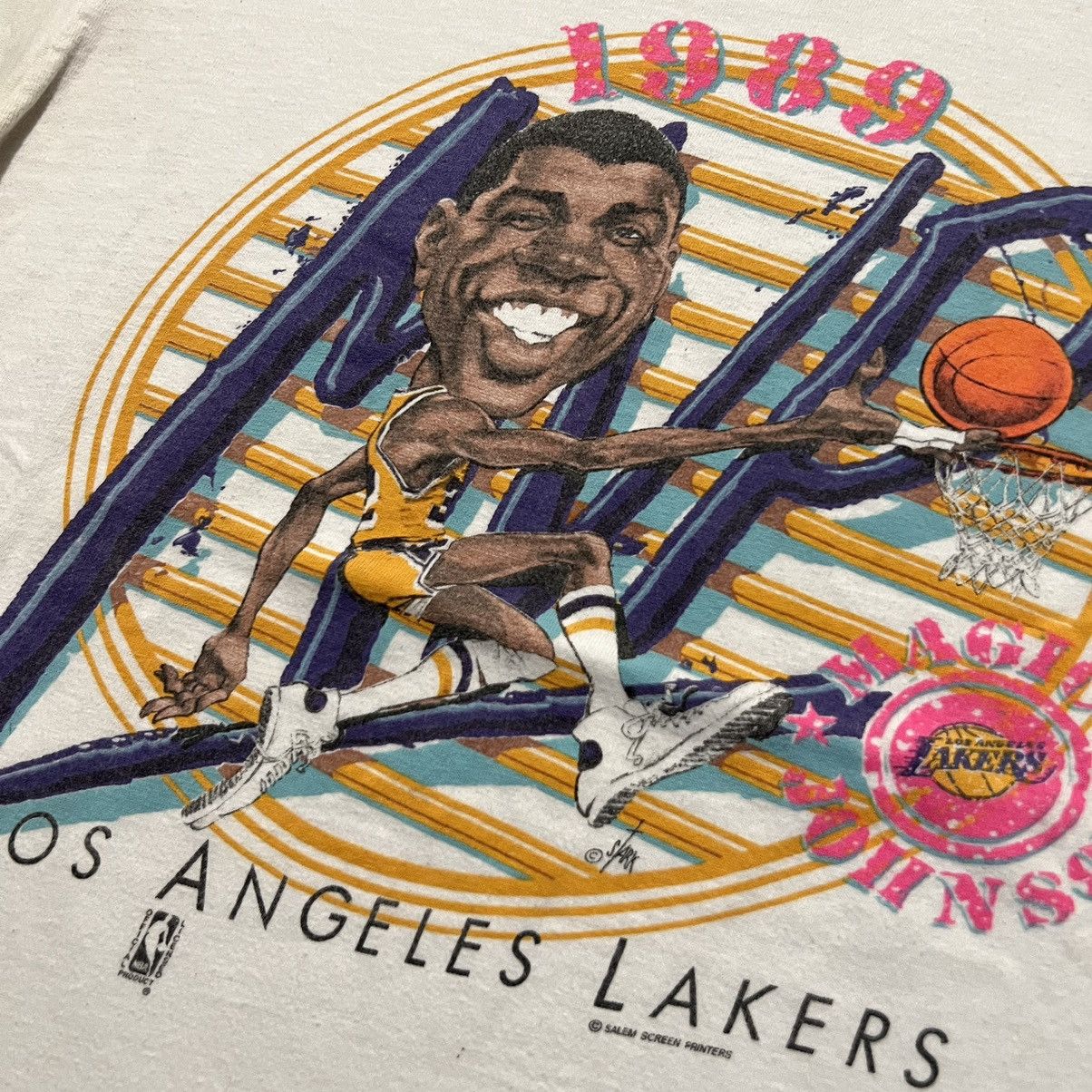 NBA × Vintage VTG Magic Johnson 1989 Los Angeles Lakes Caricature Shirt Size US L / EU 52-54 / 3 - 4 Thumbnail