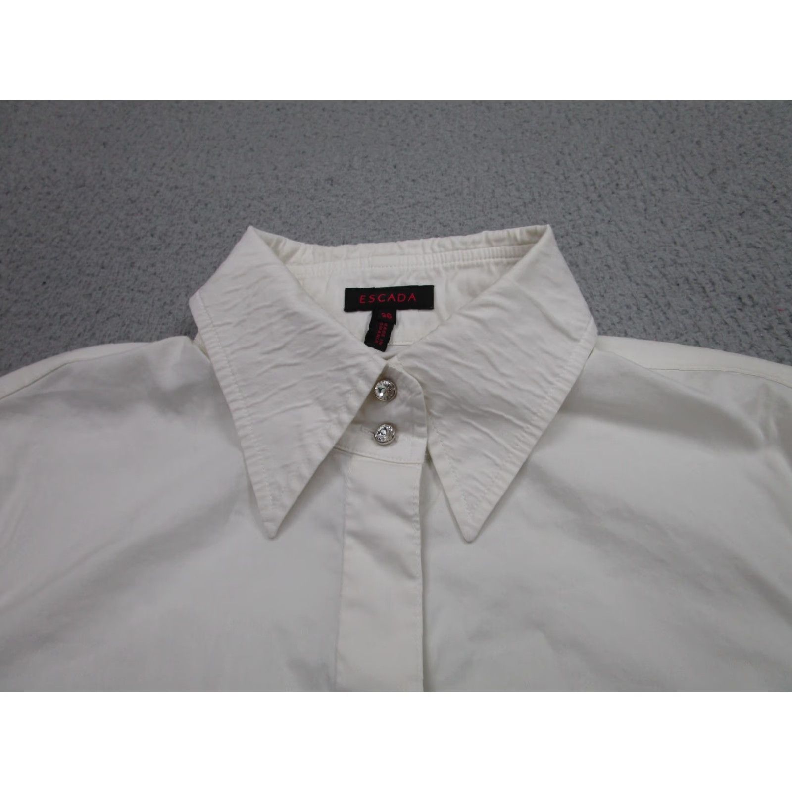 Escada Escada Blouse Womens 36 White Stretch Button Front Rhinestone Cuffs Slim Fit Size XS / US 0-2 / IT 36-38 - 2 Thumbnail