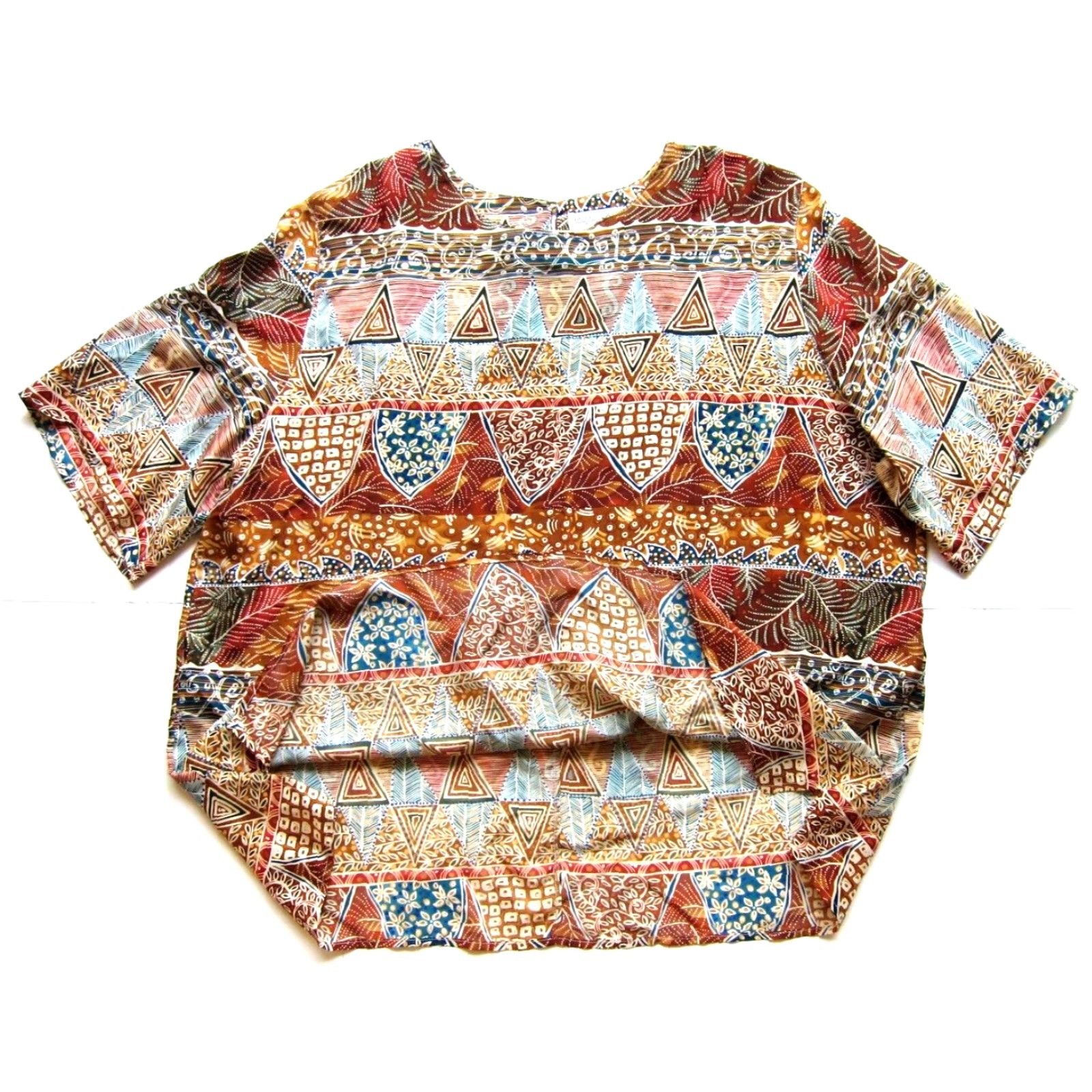Vintage Vtg Valerie Stevens Blouse Tunic 24W Silk Floral Short Sleeve Brown Blue Women Ladies Dress Shirt Size 4XL / US 24-26 - 4 Thumbnail