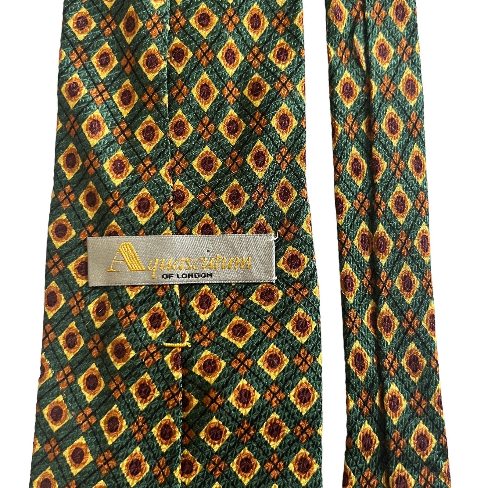 Aquascutum Aquascutum Green Brown Tan Diamond Geometric Silk Tie Size ONE SIZE - 4 Thumbnail
