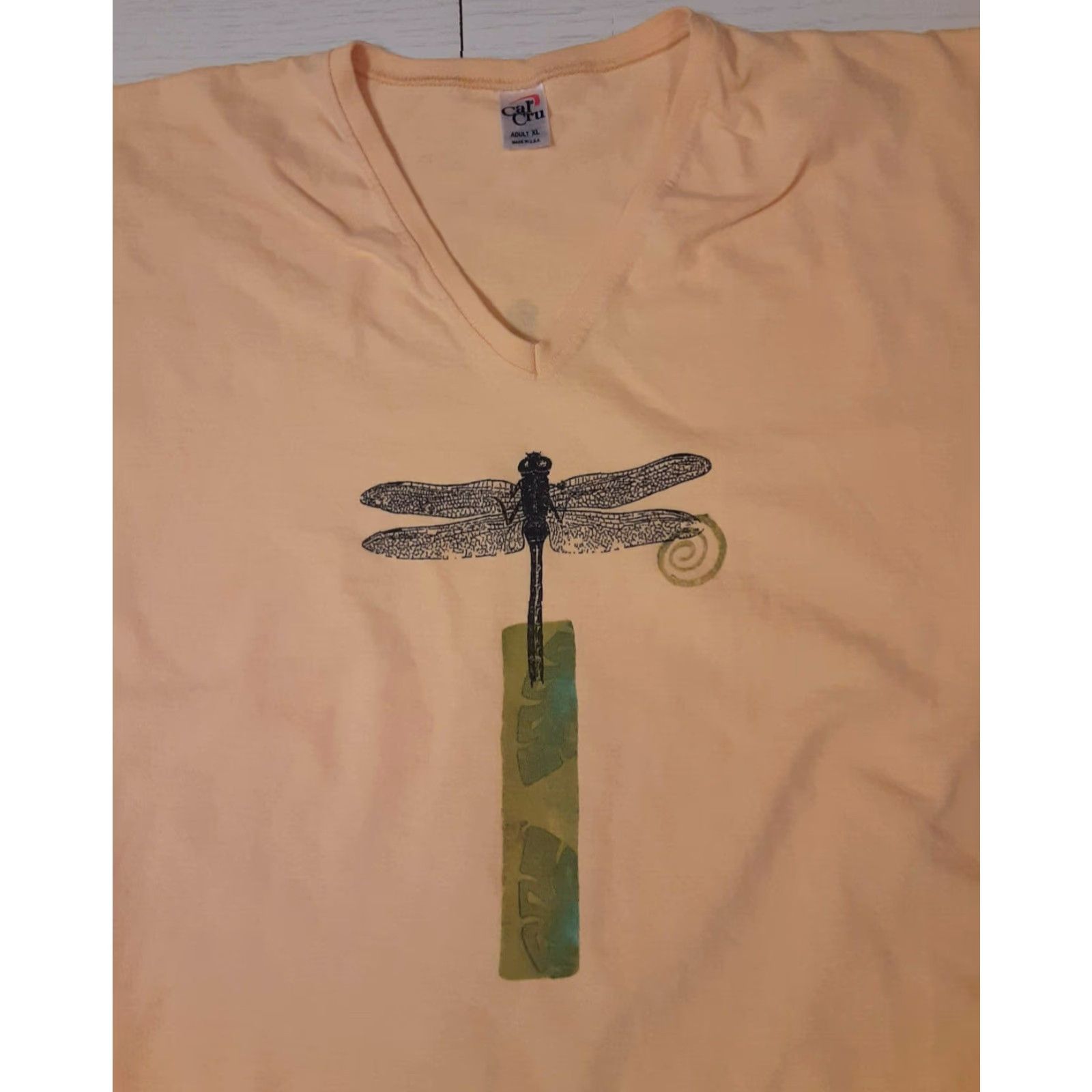 Vintage VINTAGE Cali-Cru Dragonfly Crop Top T-Shirt Front & Back XL Womens Yellow 1980s Beach Sportswear Cotton Size XL / US 12-14 / IT 48-50 - 3 Thumbnail