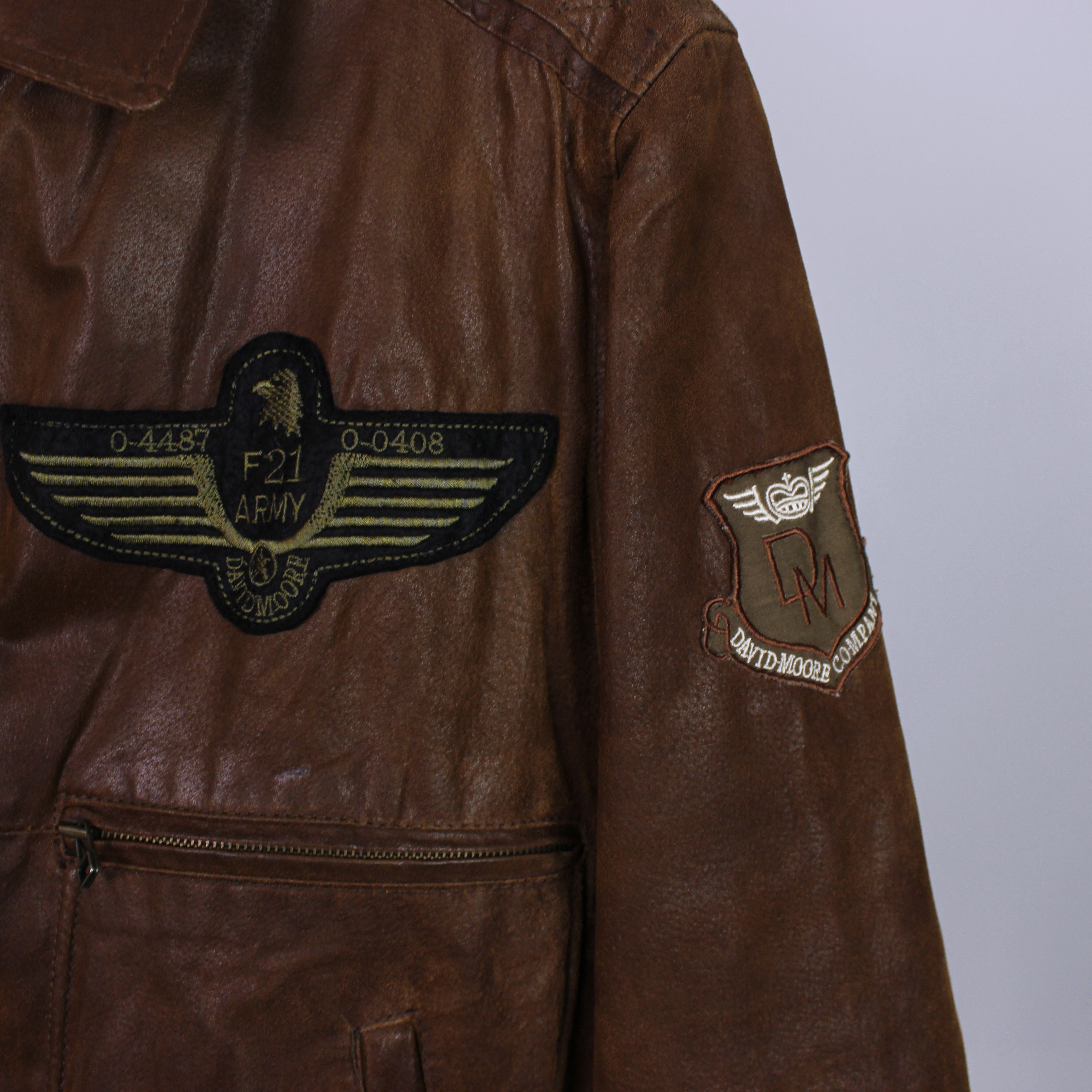 Leather Army leather jacket pilot rare F 21 heavy L XL brown Size US L / EU 52-54 / 3 - 10 Thumbnail