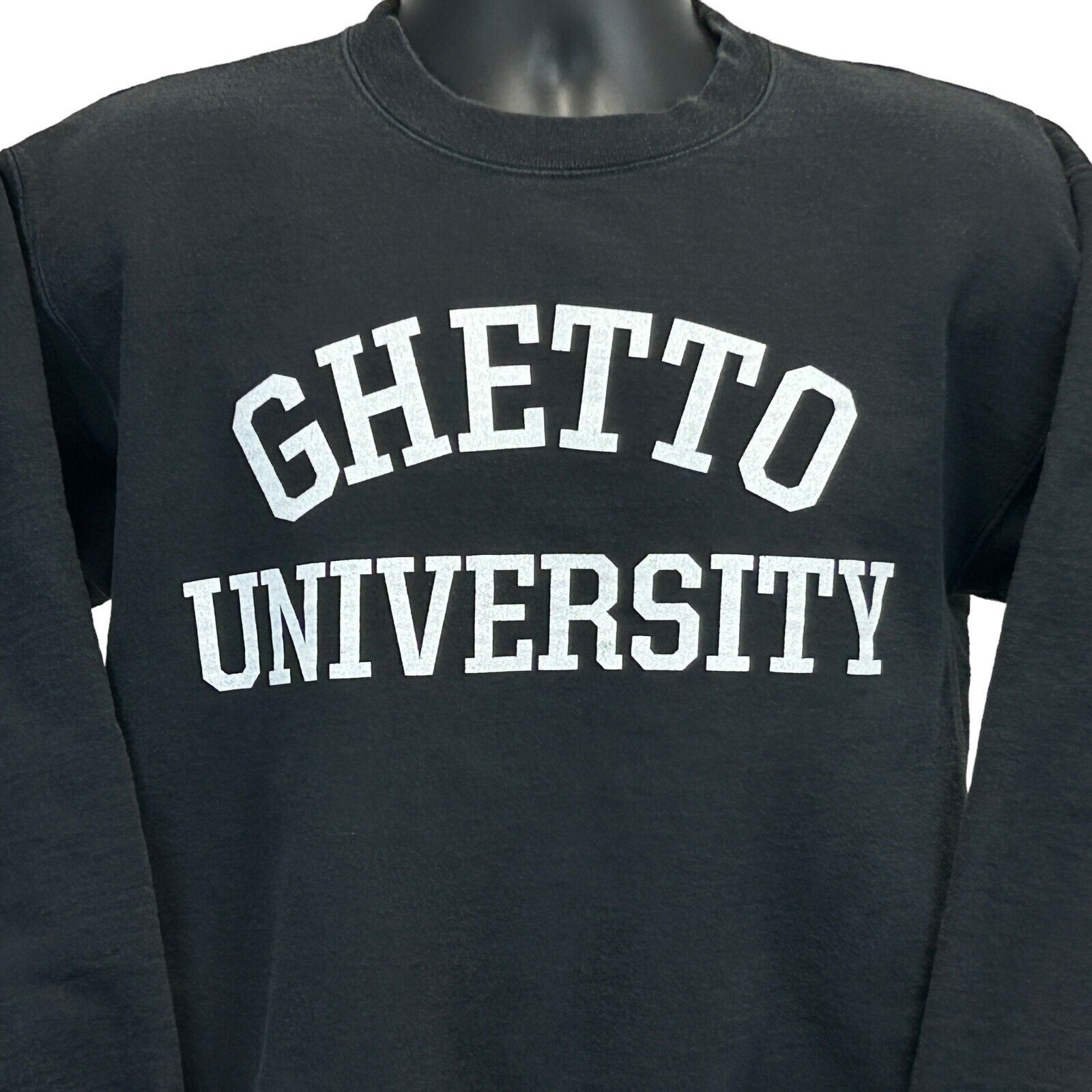 Hanes Ghetto University Sweatshirt Rap Hip Hop Crew Neck Black S Size US S / EU 44-46 / 1 - 1 Thumbnail