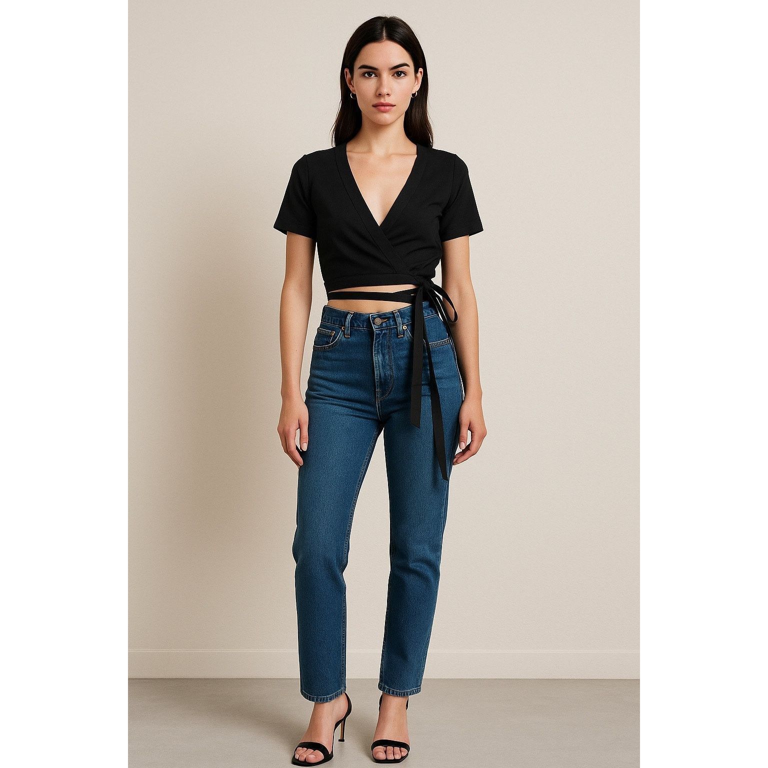 Other Alasdair Black Cropped Wrap Tie Top Women’s XS Size XS / US 0-2 / IT 36-38 - 1 Thumbnail
