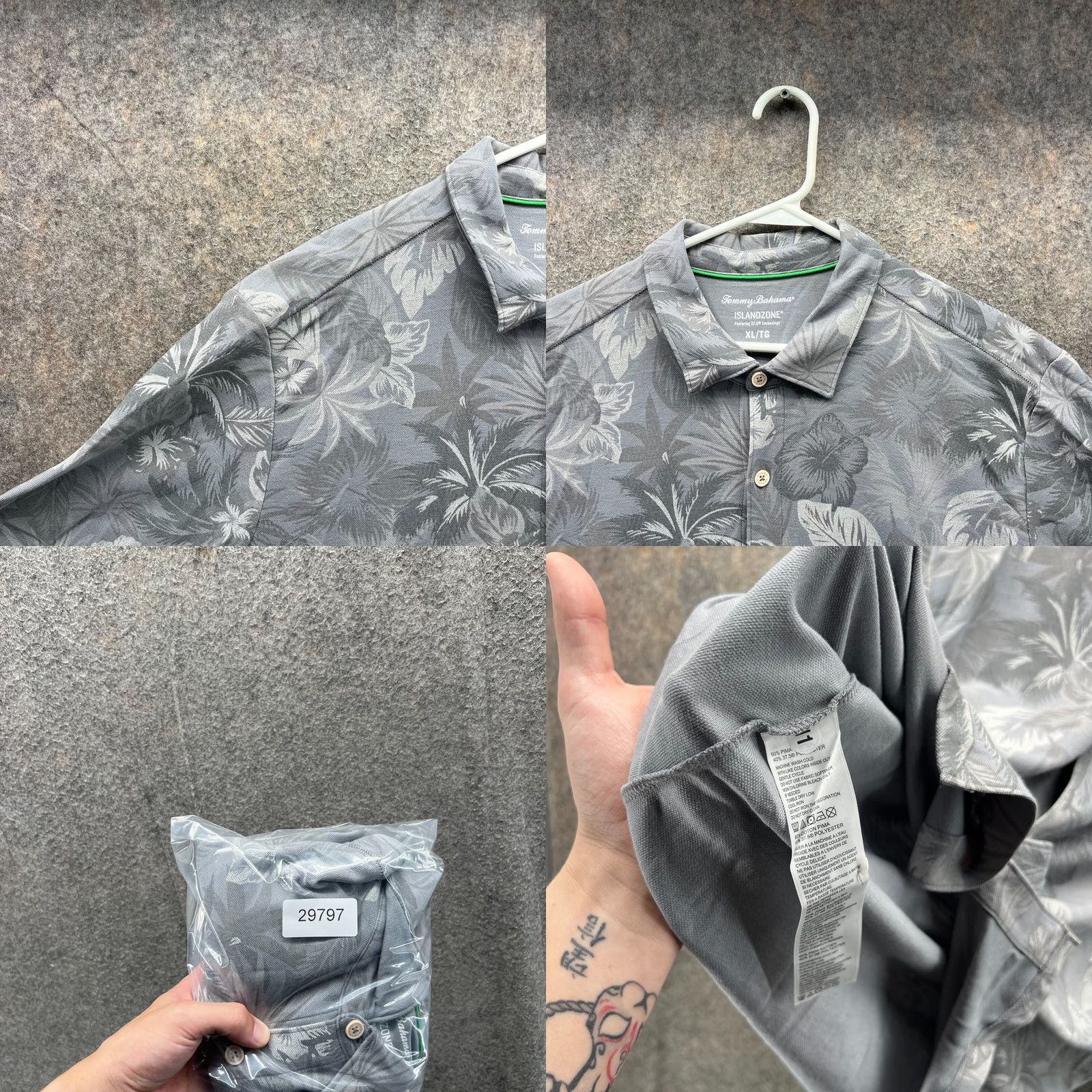 Tommy Bahama Tommy Bahama Shirt XL Gray Button-Down Island Zone Floral Hawaiian Tailored Fit Mens Size US XL / EU 56 / 4 - 8 Thumbnail