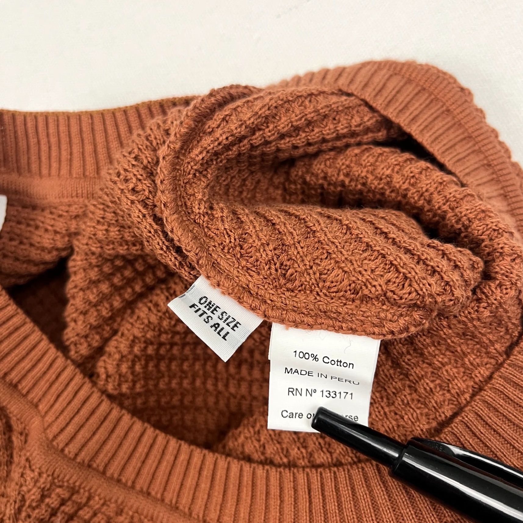 Vintage Planet by Lauren G Womens Sweater One Size Orange Brown Oversized Waffle Knit Pullover Crew Neck Dolman Sleeve Knit Comfort Casual Vintage: No Size ONE SIZE - 7 Thumbnail