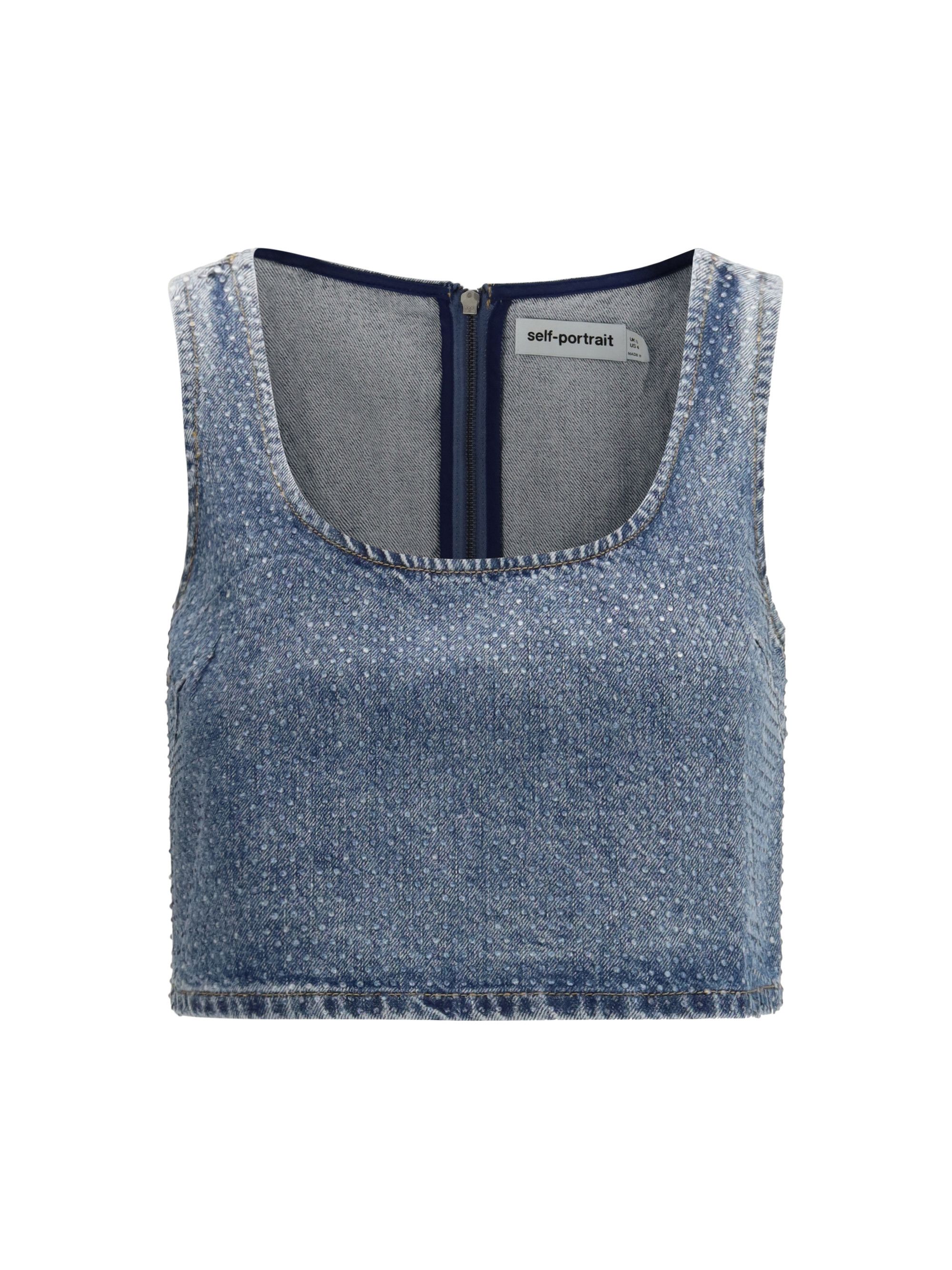 Self-Portrait Rhinestone denim crop Top Size S / US 4 / IT 40 - 1 Thumbnail