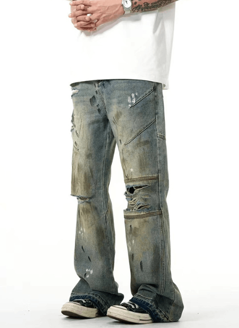 Japanese Brand × Jean Men's washed distressed American ink-splashed ripped jeans Size US 32 / EU 48 - 3 Thumbnail