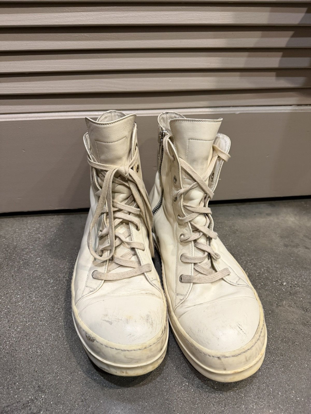 Rick Owens SS18 Milk Leather Ramone Hightop Sneakers 45.5 Size US 13 / EU 46 - 2 Thumbnail